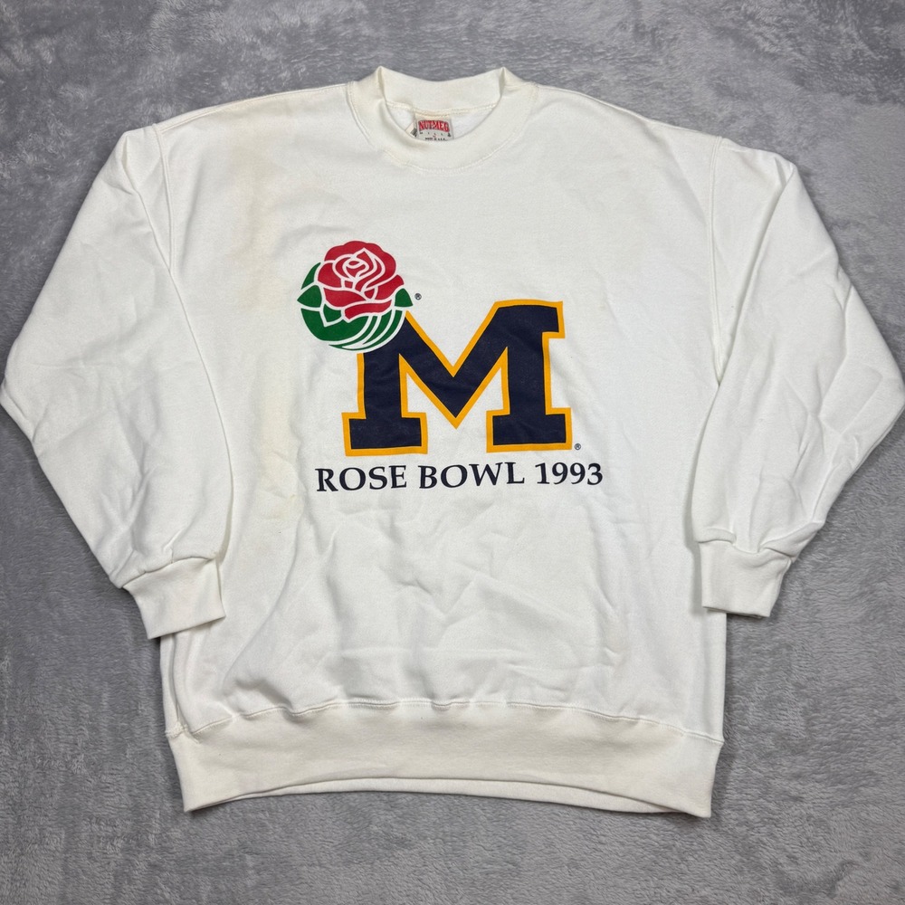 Vintage Nutmeg Mills Sweatshirt Mens XL White Michigan Rose Bowl 1993 90s